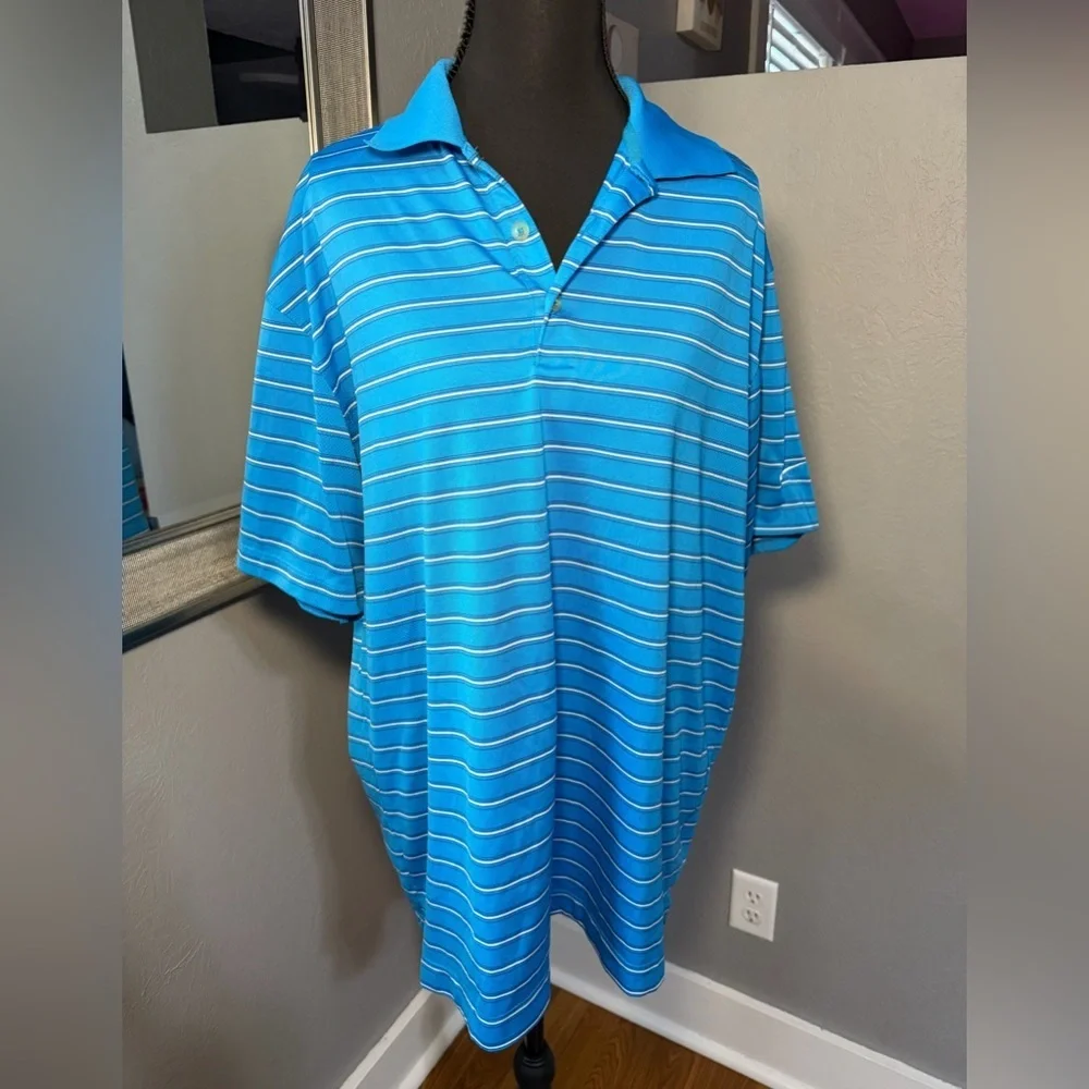 Nike Golf Dri-Fit Blue Striped Polo Shirt Size Large.